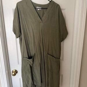LOFT Olive Green V-Neck Dress